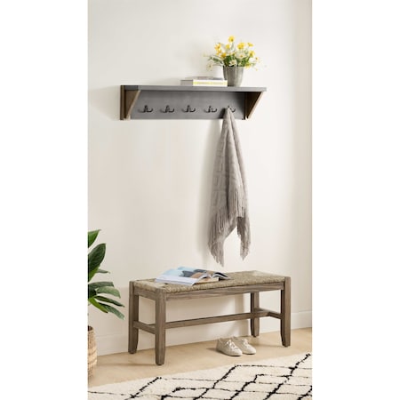 Alaterre Furniture Newport 40" Coat Hook with Shelf and Rush Bench Set ANNP042971